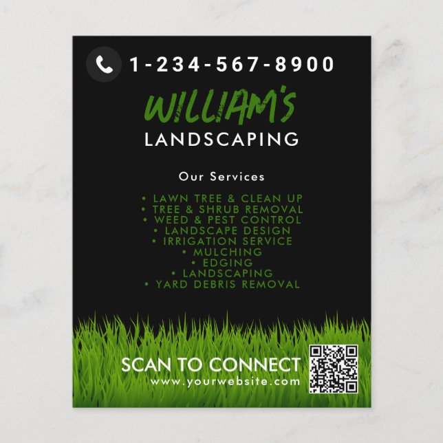 Rasenpflege Landscaping Mowing Cutting QR Code Flyer (Vorne)