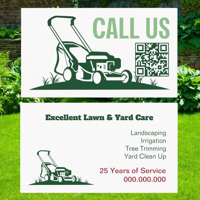 Rasenpflege Landscaping Mowing Visitenkarte (Lawn and Yard Care Professional Business Card. Modern with QR code. )