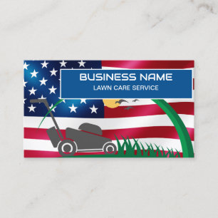 Rasenpflege & Landschaftsbau Aufsitzmäher USA-Flag Visitenkarte