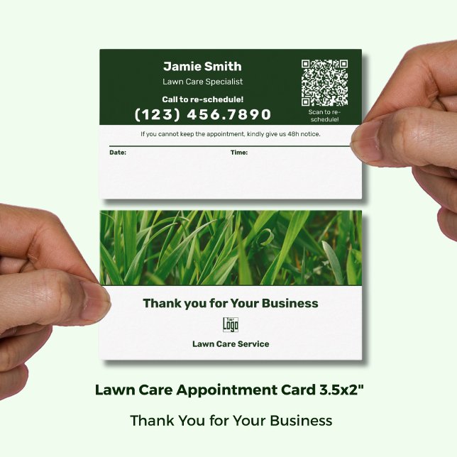 Rasenpflege-Logo Moderne Combo Dankeschön & Terminkarte (Lawn Care Logo Modern Combo Thank You & Appointment Card; Standard Size 3.5x2 Inch (US))