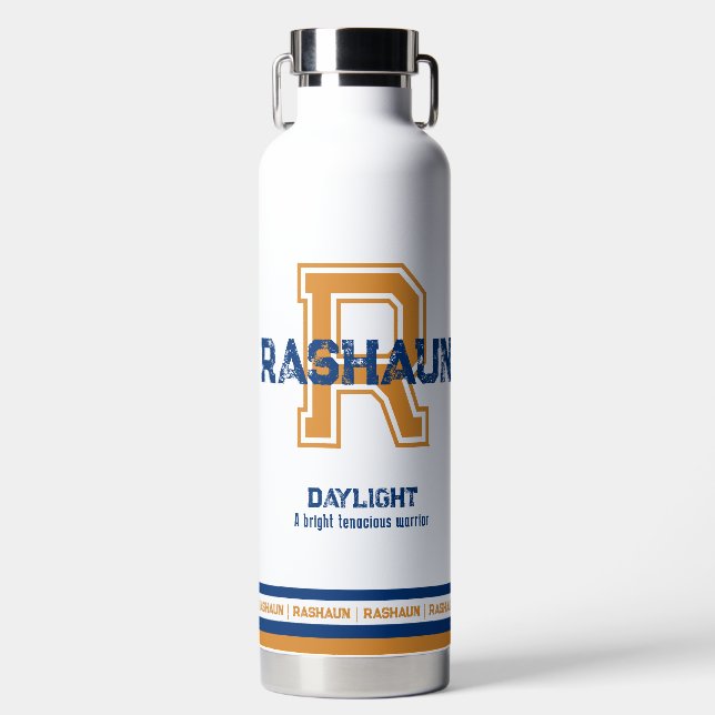 Rashaun-Name bedeutet Sportmonogramm Trinkflasche (Vorderseite)