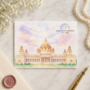 Rashtrapti Bhawn Delhi, Indien Aquarell Reise Feiertagspostkarte