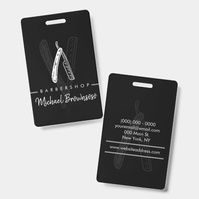 Rasiermesser-Friseursalon schwarzes Logo Ausweis (Vorder- & Rückseite)