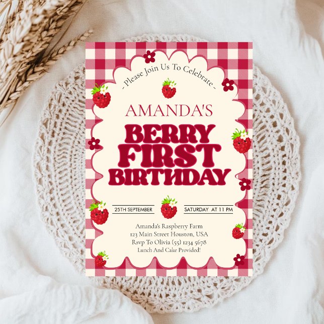 Raspberry Berry First 1st Birthday Party  Einladung (Von Creator hochgeladen)