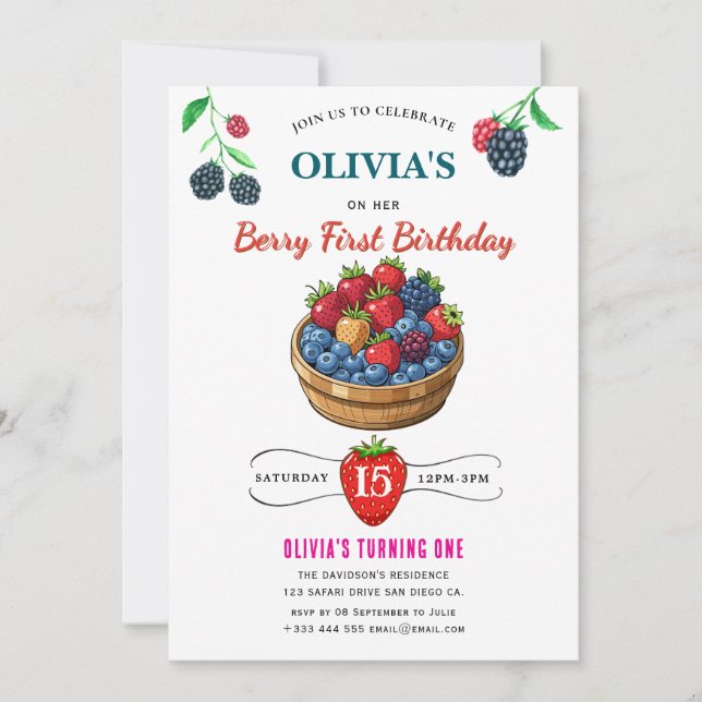 Raspberry Birthday Party Einladung (Vorderseite)