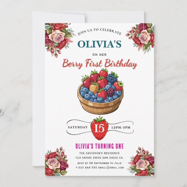 Raspberry Birthday Party Einladung (Vorderseite)