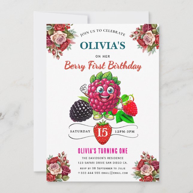 Raspberry Birthday Party Einladung (Vorderseite)