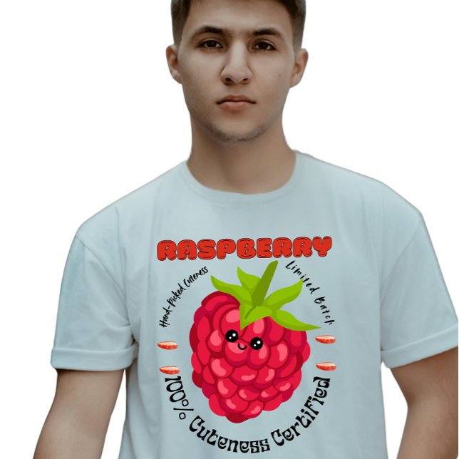 Raspberry Burst of Cuteness Fruit Label Farm Wear T-Shirt (Von Creator hochgeladen)