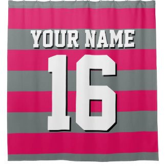 Raspberry Charcoal Sports Jersey Preppy Strip Duschvorhang