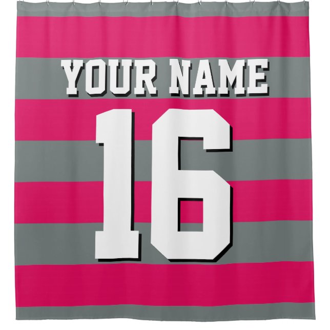 Raspberry Charcoal Sports Jersey Preppy Strip Duschvorhang (Vorderseite)
