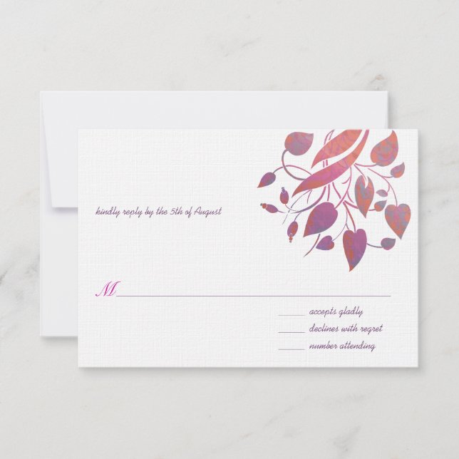 Raspberry Coral Gray Wedding RSVP Karte (Vorderseite)