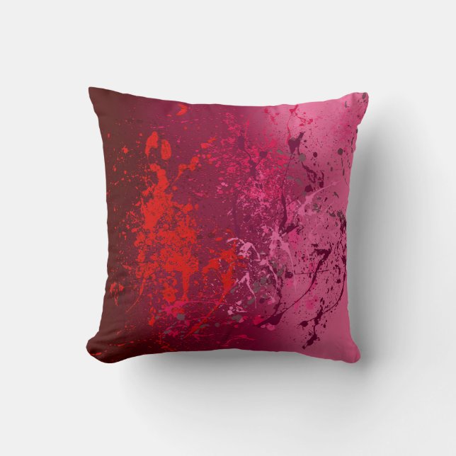 Raspberry Flurry: Abstract spatter art Kissen (Vorderseite)