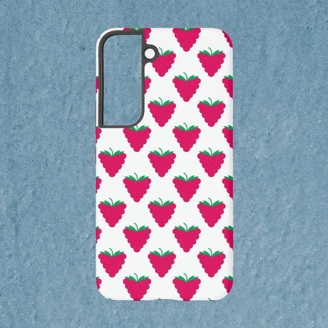 Raspberry Fruit Berry Pink Pattern Samsung Galaxy Hülle (A phone case with a pattern of pink raspberries.)