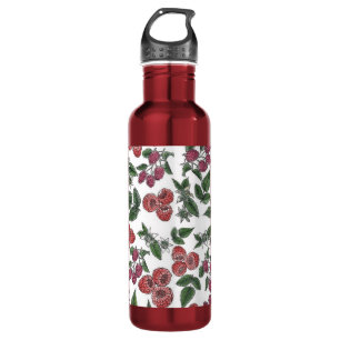 Raspberry Fruit Blätter Illustration Muster Edelstahlflasche
