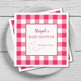 Raspberry Gingham Custom Baby Shower  Serviette