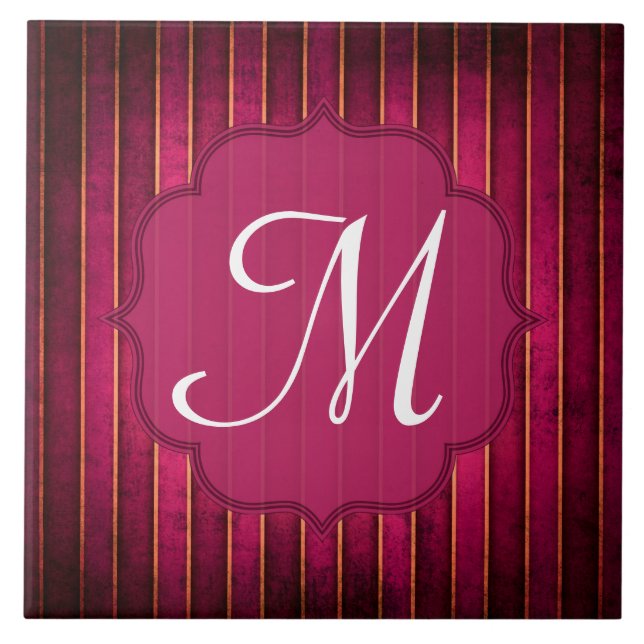 Raspberry Gold Strip Moderne Monogram Display Tile Fliese (Vorderseite)