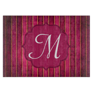 Raspberry Gold Strip Monogram Glas Cutting Board Schneidebrett
