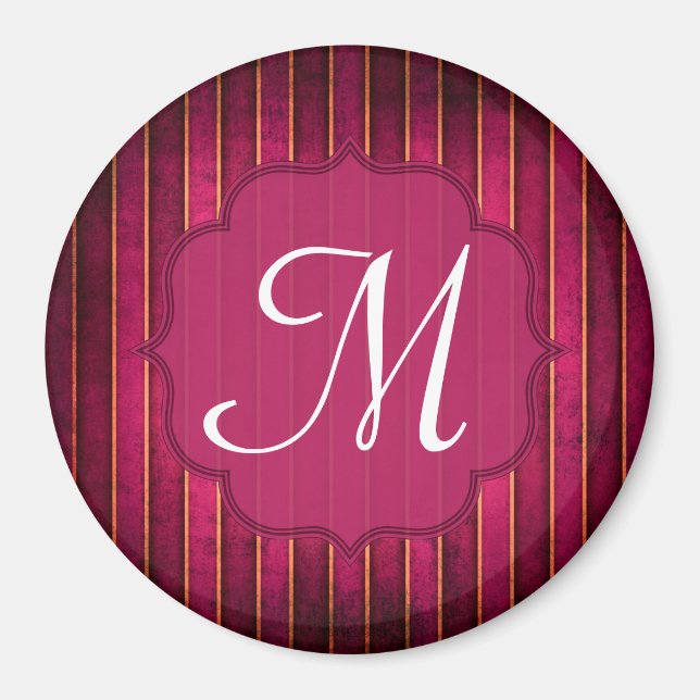 Raspberry Gold Stripe Mod Monogram Initial Magnet (Vorne)