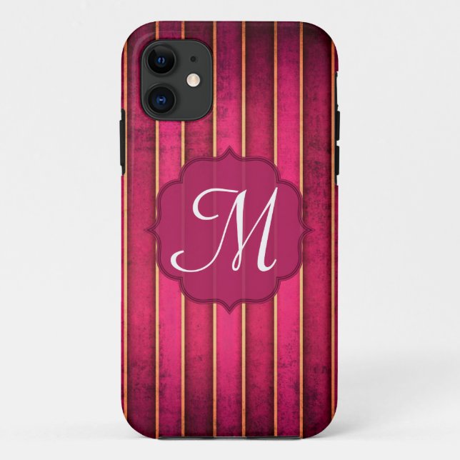 Raspberry Gold Stripe Mod Monogram IPHONE 5 Case (Rückseite)