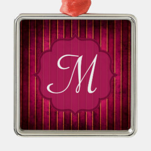 Raspberry Gold Stripe Monogramm Erstbezug Silbernes Ornament