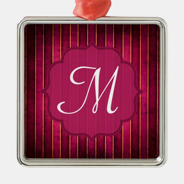 Raspberry Gold Stripe Monogramm Erstbezug Silbernes Ornament (Vorne)