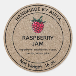 Raspberry Jam Jelly Jar Label Kraft Paper Style Runder Aufkleber