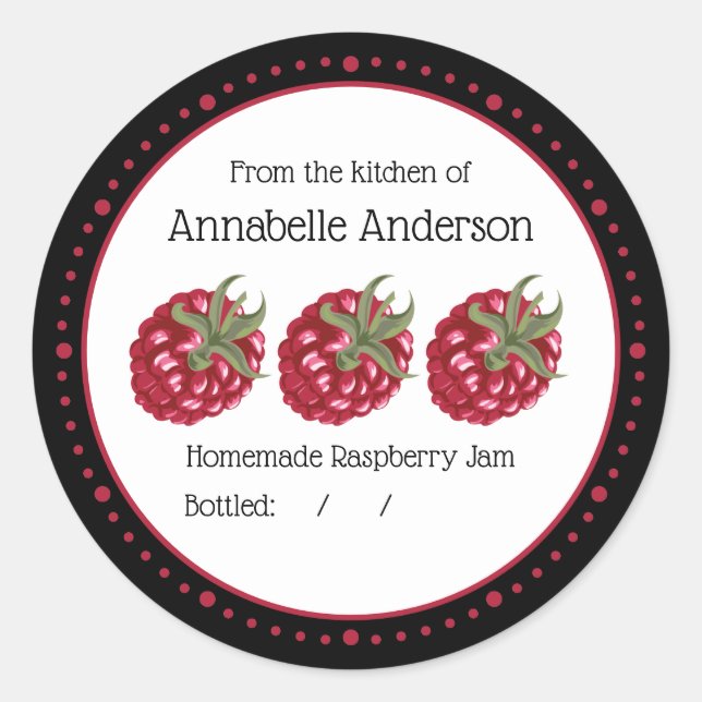 Raspberry Jam Label Modern Minimalist Personalize Runder Aufkleber (Vorderseite)