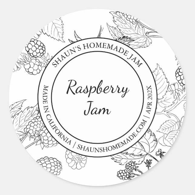 Raspberry Jam Sketch Modernes Label Runder Aufkleber (Vorderseite)