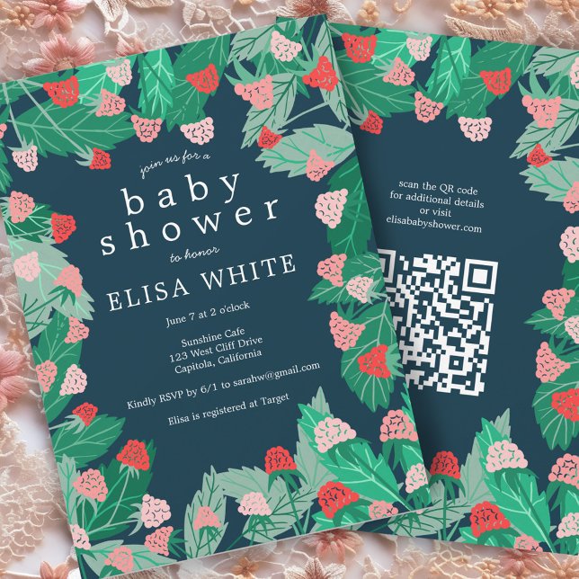 Raspberry Patch Niedlich CUSTOM QR Code BABY SHOWE Einladung (Raspberry Patch Cute CUSTOM QR Code BABY SHOWER Invitation
)