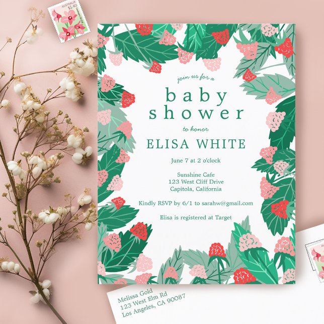 Raspberry Patch Niedlich farbenfroh CUSTOM BABY SH Einladungspostkarte (Raspberry Patch Cute Colorful CUSTOM BABY SHOWER Invitation Postcard
)