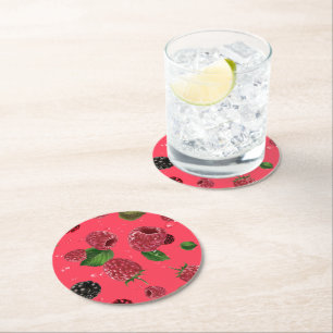 Raspberry Pattern Runder Pappuntersetzer