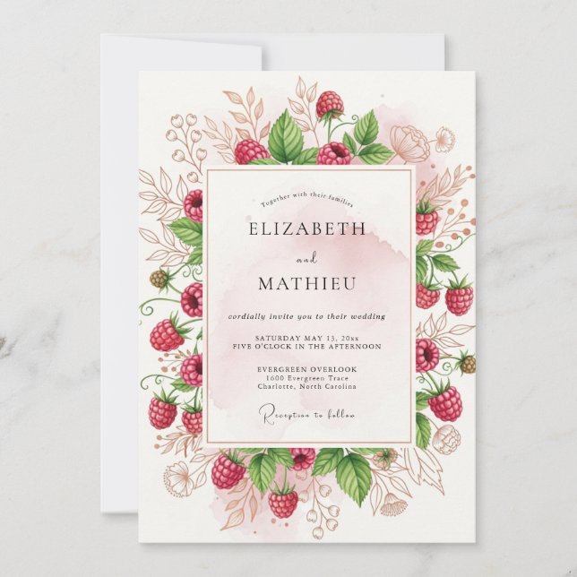 Raspberry Pink Abundant Orchard Wedding Einladung (Vorderseite)