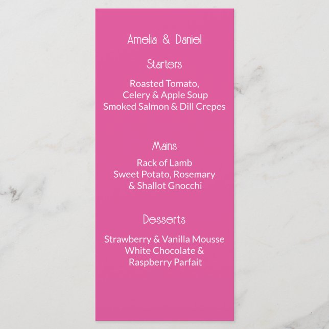 Raspberry Pink And White Menu Card Menükarte (Vorderseite)