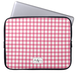 Raspberry Pink Gingham Kariert Pattern Monogram Laptopschutzhülle