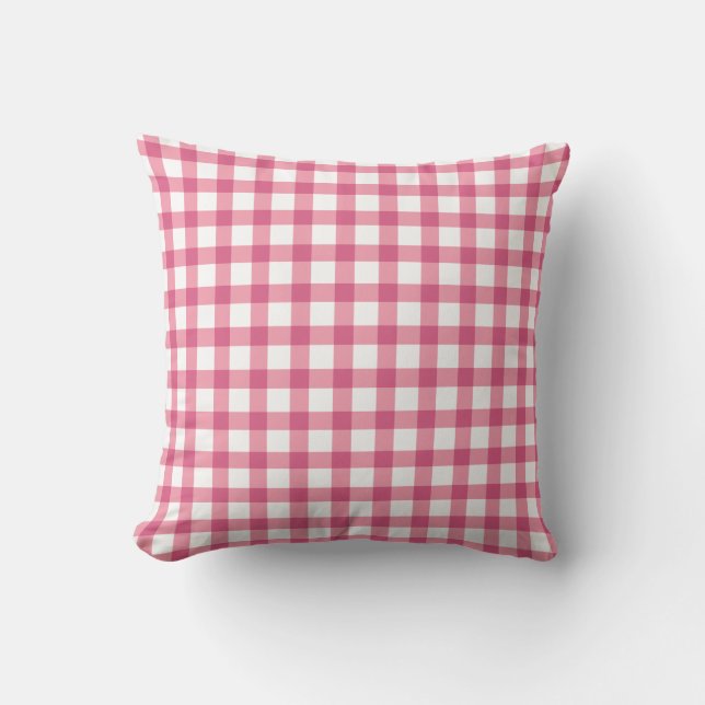 Raspberry Pink Gingham Kariert Prüfmuster Kissen (Vorderseite)