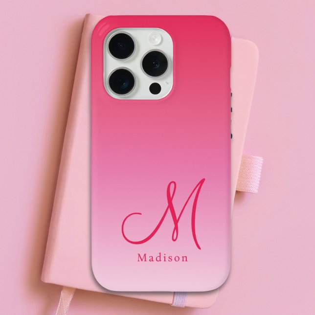 Raspberry Pink Gradient Custom Monogram Name Case-Mate iPhone Hülle (Von Creator hochgeladen)