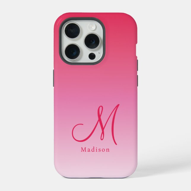 Raspberry Pink Gradient Custom Monogram Name iPhone Hülle (Rückseite)