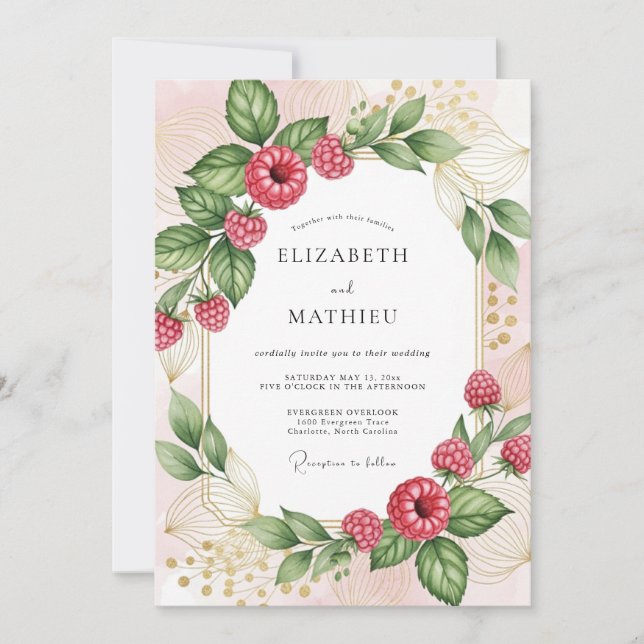 Raspberry Pink Radiant Berry Wedding Einladung (Vorderseite)