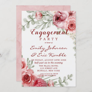 Raspberry Pink Watercolor Peony Engagement Party Einladung