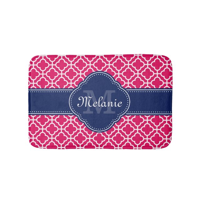 Raspberry Pink Welch marokkanische Pattern Navy Mo Badematte (Vorderseite)