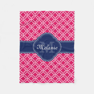 Raspberry Pink Welch marokkanische Pattern Navy Mo Fleecedecke
