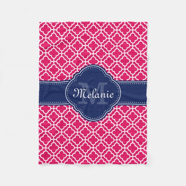 Raspberry Pink Welch marokkanische Pattern Navy Mo Fleecedecke (Vorderseite)