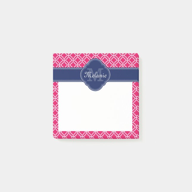 Raspberry Pink Welch marokkanische Pattern Navy Mo Post-it Klebezettel (Vorderseite)