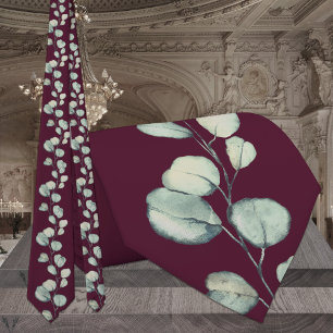 Raspberry Red Burgundy Sage Eucalyptus Wedding Krawatte