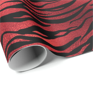 Raspberry Ruby Black Tiger Animal Red Metallic Geschenkpapier