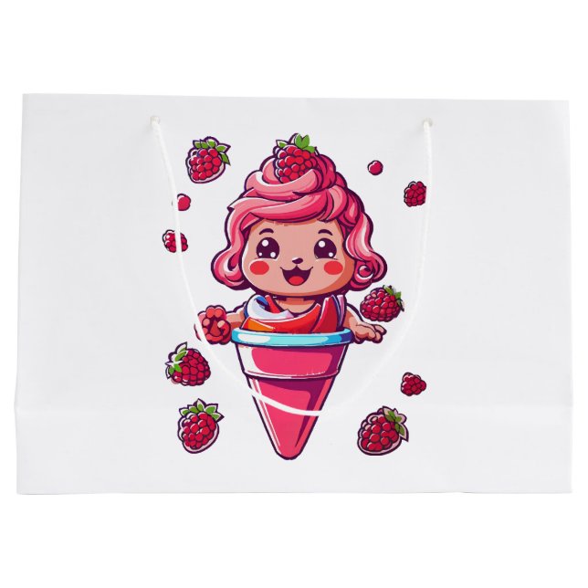 Raspberry Sorbet Kawaii Große Geschenktüte (Rückseite)
