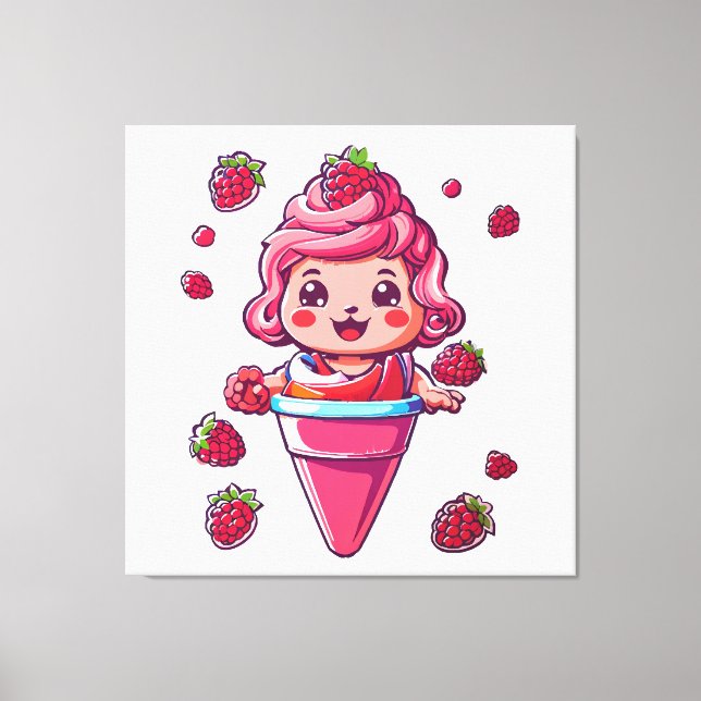 Raspberry Sorbet Kawaii Leinwanddruck (Vorderseite)