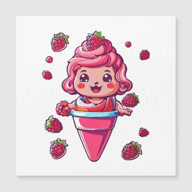 Raspberry Sorbet Kawaii Magnetkarte (Vorderseite)
