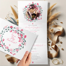 Raspberry Sorbet Pink Peony Floral Wedding Tri-Fol Dreifach Gefaltete Einladung