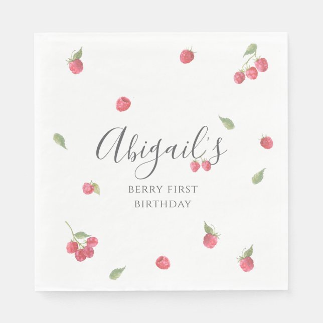 Raspberry Sweet Berry Erste Geburtstagsparty Serviette (Vorderseite)